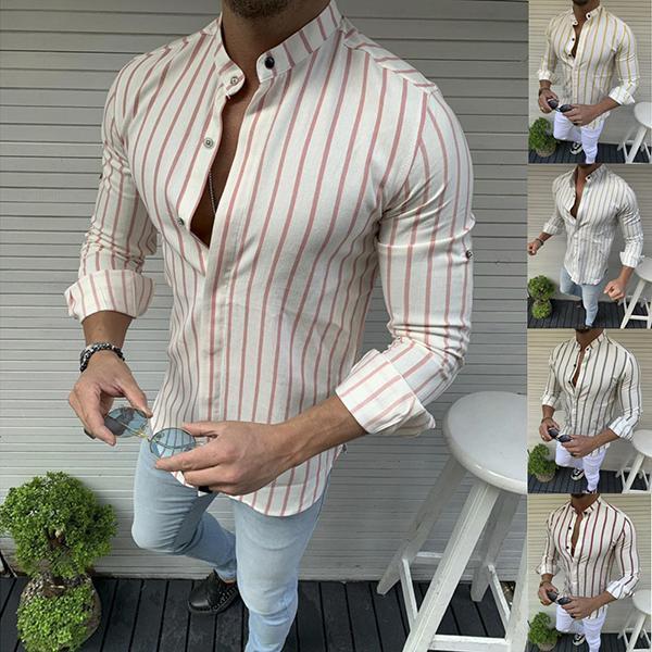 Men's Shirts 2021 Mucle Printed tripe Vertical Collar Button Cardigan Long leeve, White;black
Men's Shirts 2021 Mucle Printed tripe Vertical Collar Button Cardigan Long leeve, White;black