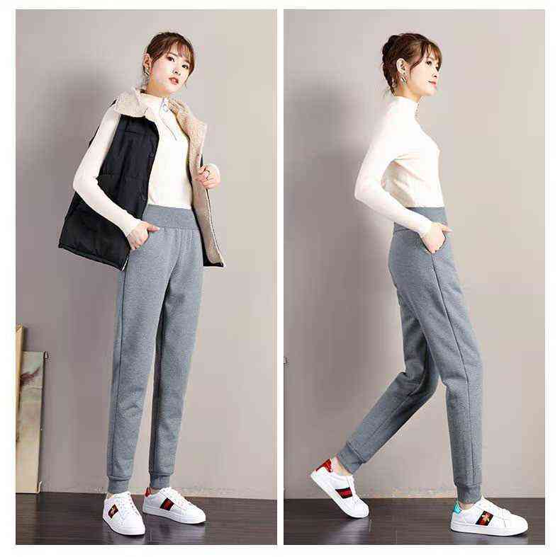 Women Winter Lamb Fur Cashmere Slim Pants Casual Warm Harem Thick Lined Fleece Sweatpants Trousers 5XL 211115