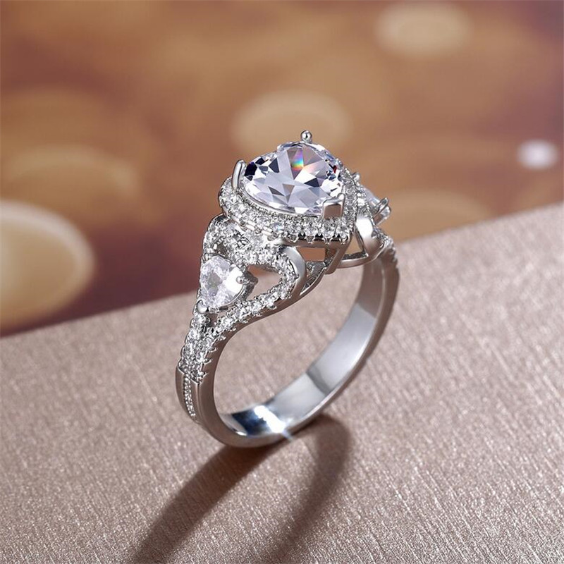 Size 6-10 Top Sell Handmade Wedding Ring Luxury Jewelry 925 Sterling Silver Heart Shape White Topaz CZ Diamond Zircon Gemstones Party Women Engagement