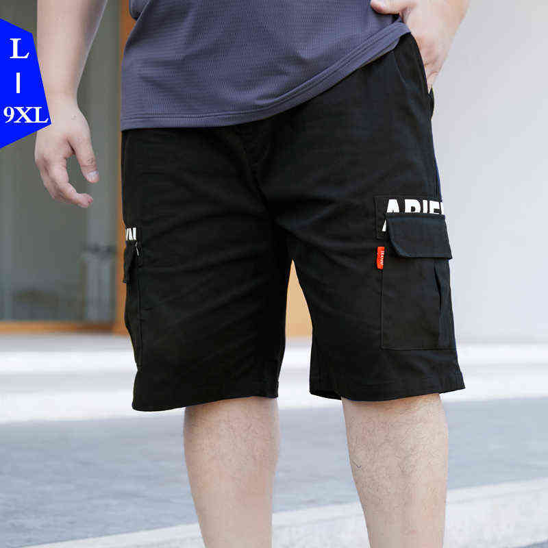 Cargo Shorts Men Cotton Mens Summer Man Black Plus Size 6XL 7XL 8XL 9XL Loose Casual Male Pocket Elastic Blue Stretched Short 211106