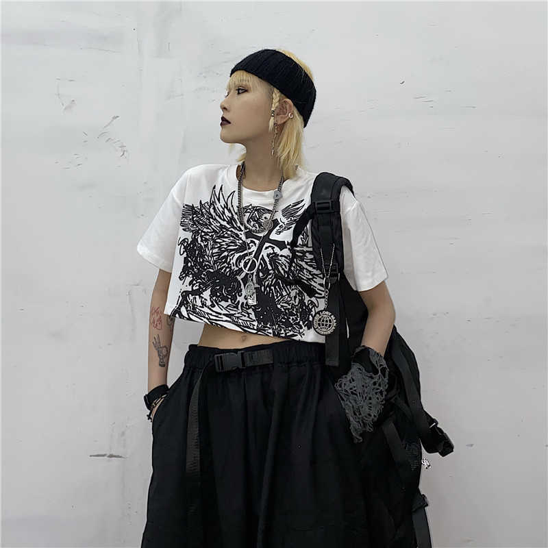 Gothic Stijl Crop Top Harajuku Grafische T-shirt Voor Vrouwen Ulzzang Tshirt Zomer Tee Short Goth Kleding Korte Mouw album y2k X0628