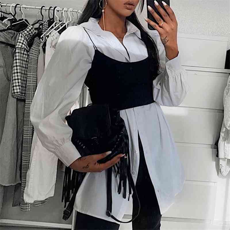 Elegant Women Turn Down Collar Shirts Fashion Ladies Solid White Loose Tops Streetwear Female Chic Oversize Long Blouses 210430