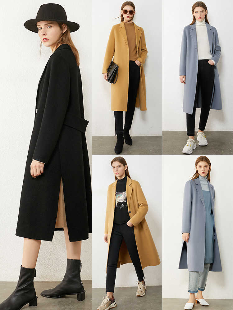 Minimalism Winter Coat Female 100%wool Fashion Solid Lapel Single-breasted Double-sided Woolen 12040651 210527
