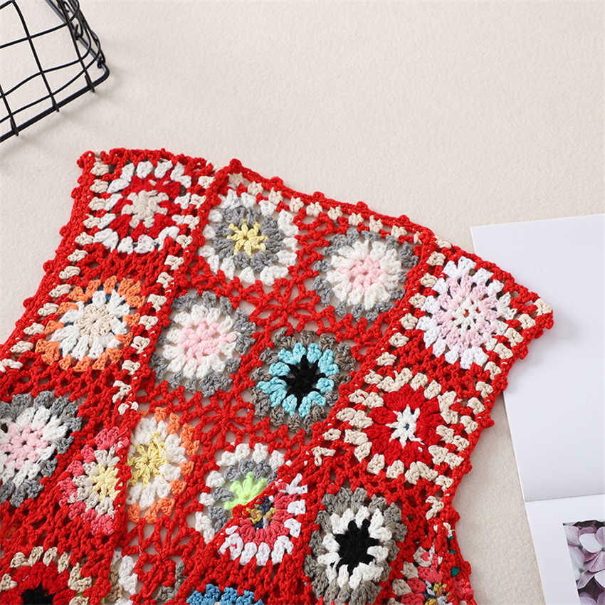 Floral Crochet Knitted Vest Women Summer Womens Retro Sleeveless Jacket Cardigan Boho Bohemian Beach Embroidery Waistcoat 210819