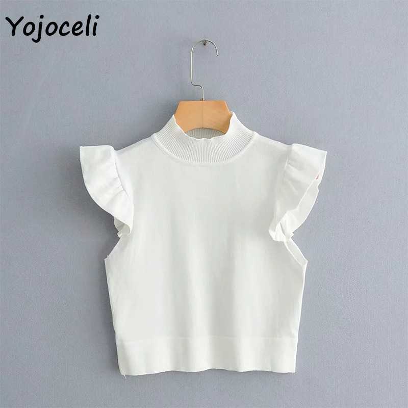 Yojoceli pretty ruffle knit sleeveless sweater jumper pullovers female 210609