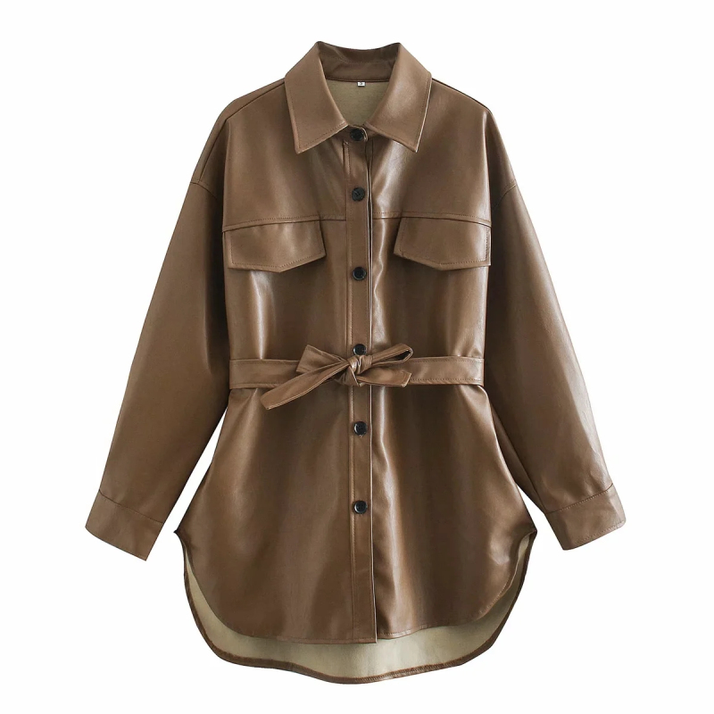 Women Fashion Chic Brown Sashes Leather Jacket Female Casual Turn-down Collar Pockets Buttons Coat Girls Streetwear, Black
Women Fashion Chic Brown Sashes Leather Jacket Female Casual Turn-down Collar Pockets Buttons Coat Girls Streetwear, Black