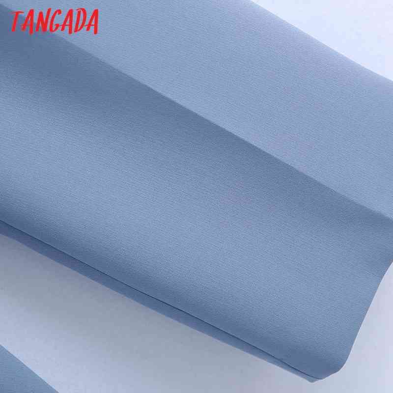 Fashion Women Blue Suit Trousers Pockets Buttons Office Lady Pants Pantalon BE322 210416