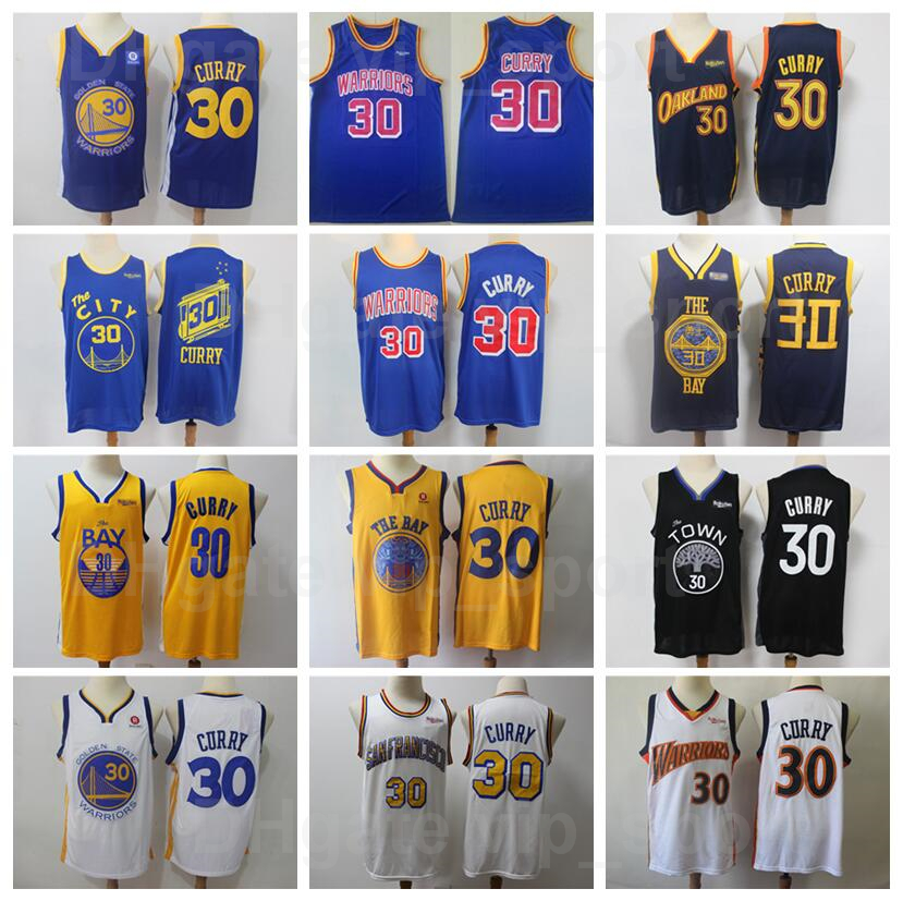Men Vintage Basketball Stephen Curry Jersey 30 Retro Pure Cotton Black Navy Blue White Yellow Team Color Away Breathable Uniform For Sport Fans High Quality
