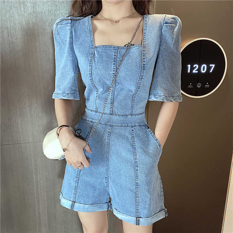 Women Fashion Denim Elegant Square Collar Romper Vintage Puff Sleeve High Waist Slim Female Short Jumpsuits Mujer 210526, Photo color
Women Fashion Denim Elegant Square Collar Romper Vintage Puff Sleeve High Waist Slim Female Short Jumpsuits Mujer 210526, Photo color