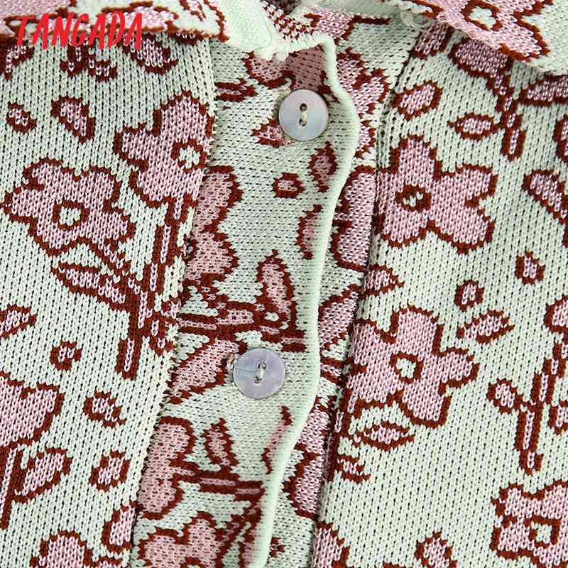 Women Fashion Summer Jacquard Knitted Jumper Vintage Short Sleeve Female Pullovers Chic Tops BE502 210416