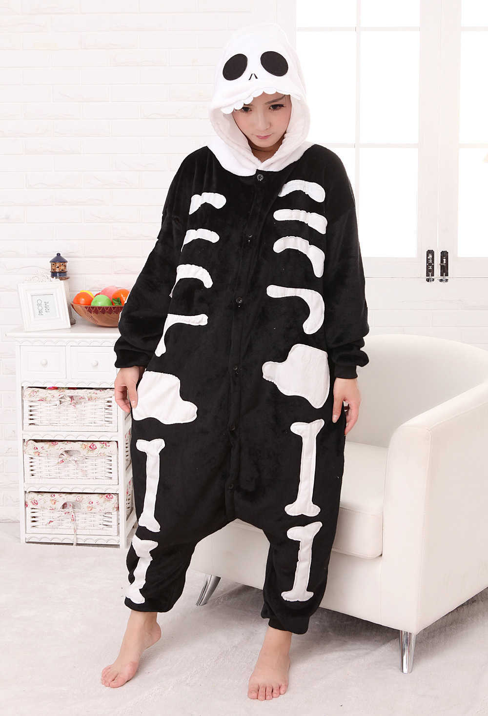Nightmare Before Christmas Unisex Adult Anime Cosplay Costume Onesie skeleton Skull Halloween pajamas Homewear Y0913