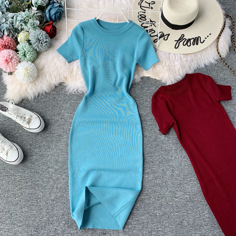 2021 New design women's fashion solid color o-neck short sleeve bodycon tunic knitted pencil dress, Black;gray
2021 New design women's fashion solid color o-neck short sleeve bodycon tunic knitted pencil dress, Black;gray