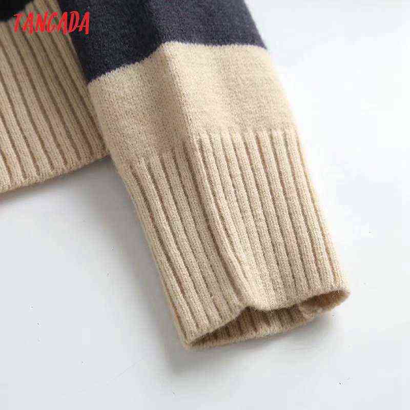 Tangada Women Fashion Striped Knitted Sweater Jumper Female Elegant Oversize Pullovers Chic Tops 4C175 211109