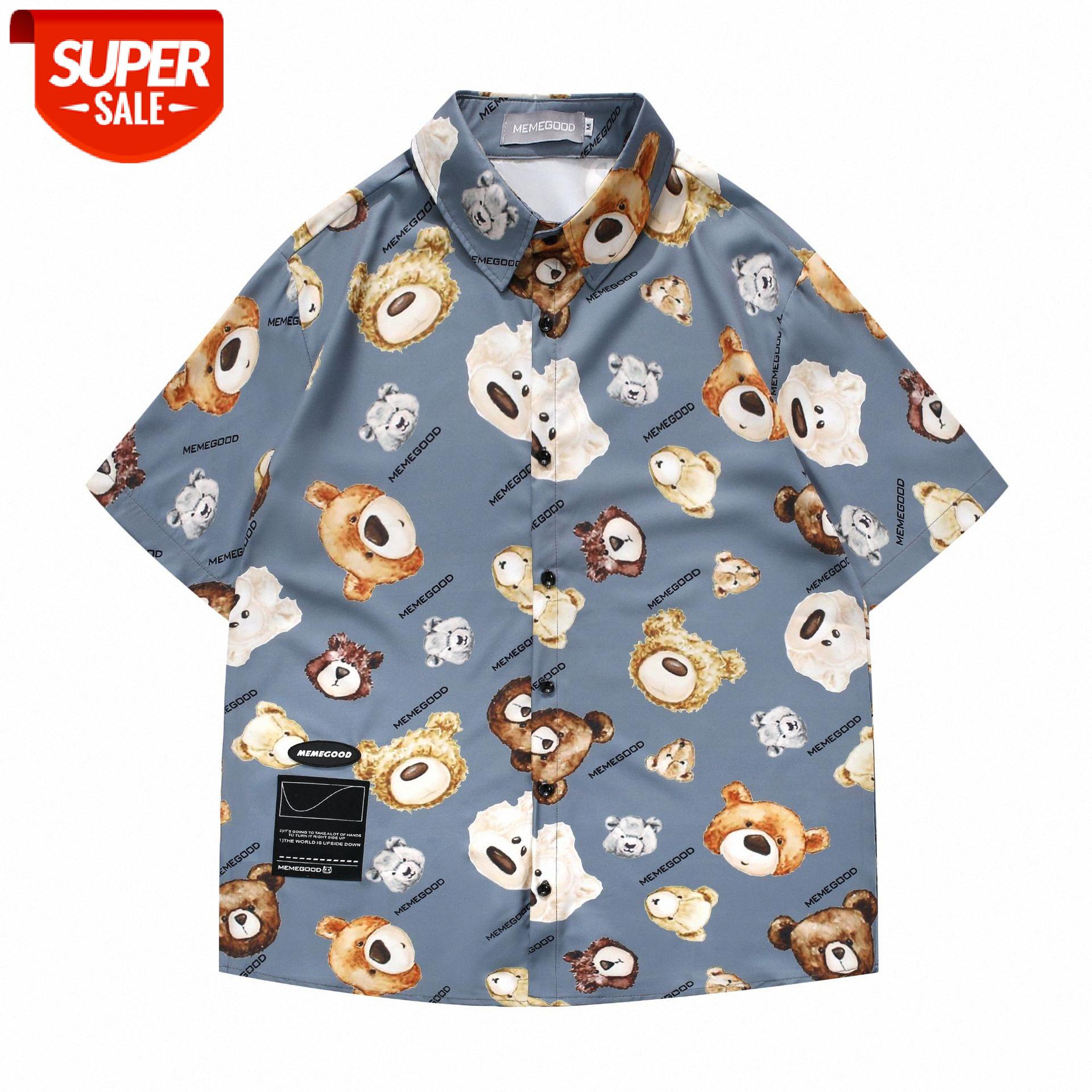 Bear Print Short Sleeve Shirt Men's Loose Flowing Couples Wear Half Flower #1e0x, White;black
Bear Print Short Sleeve Shirt Men's Loose Flowing Couples Wear Half Flower #1e0x, White;black
