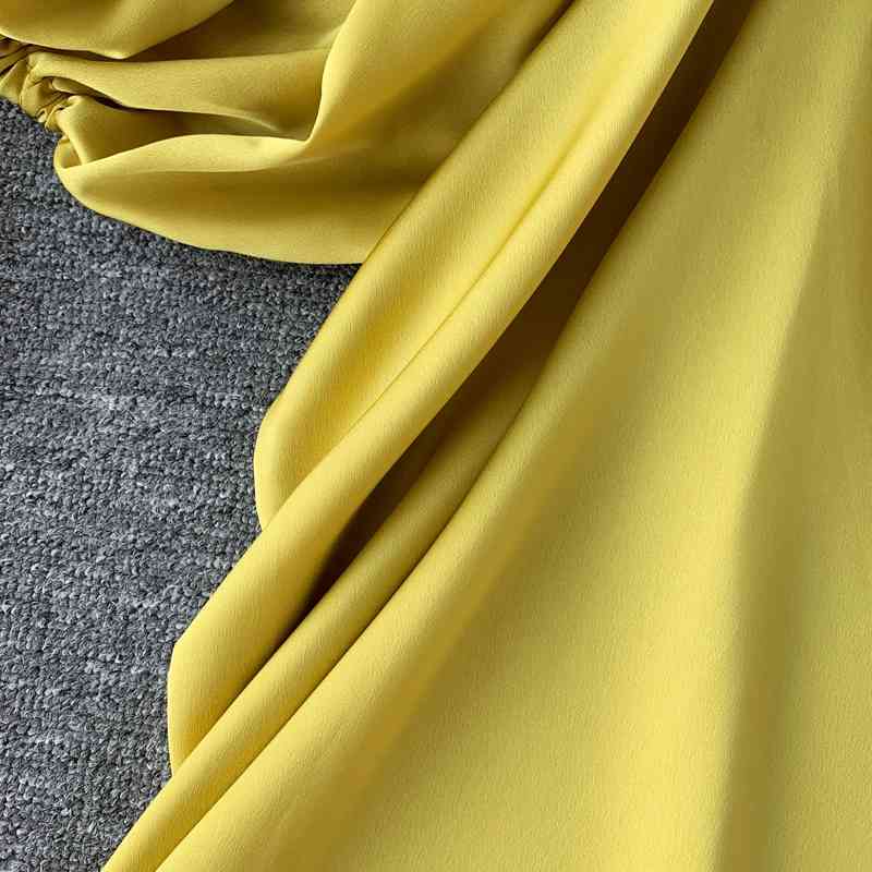 Retro Solid Plated Fashion Vestidos Elegant Korean Puff Sleeve Women Dress Summer V-neck Midi Dresses 210521