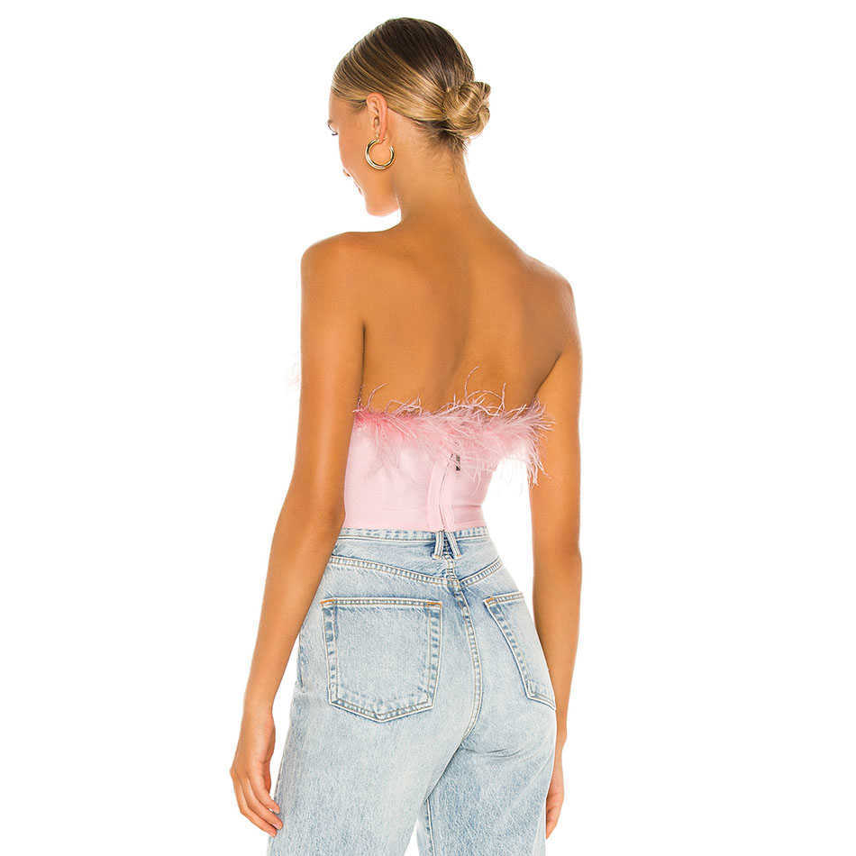 Summer Style Feather Decoration Sexy Corset Elastic Women Crop Top Short Tank 210525