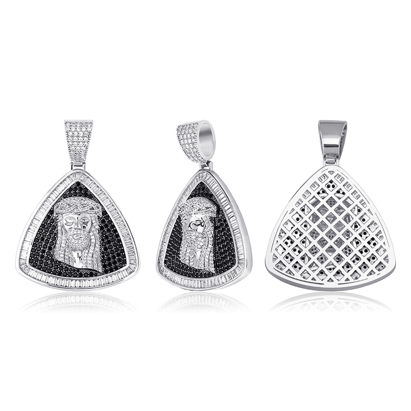 Personalized Triangle Bling Cubic Zirconia Jesus Pendant Necklace Chain HIP HOP Rock Collar Hip Hop Rapper Jewelry Christian Charm Gifts for Men and W