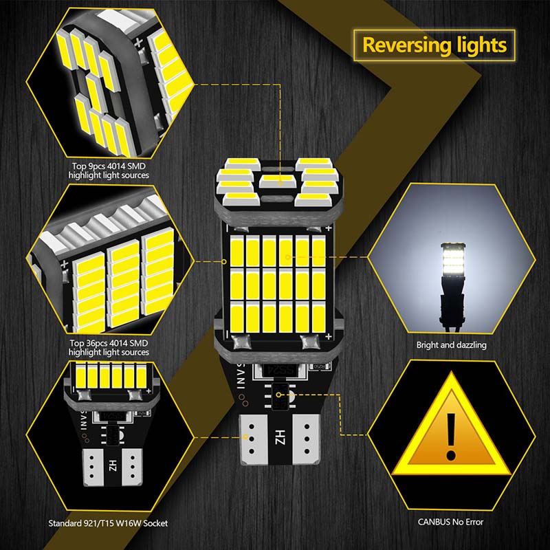LED Working Light T15 W16W 921 912 T16 902 LED-Bulbs High Power 4014SMD Super Bright 1200LM Replace For Car Auto Vehicle Reversing Lights White 2PCS/S