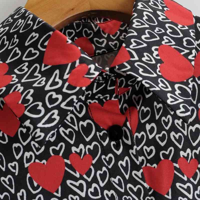 Spring Women Peach Heart Printing Casual Shirt Female Turndown Collar Long Sleeve Blouse Loose Tops Blusas S8571 210430