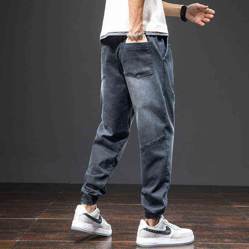 Plus Size Harem Jeans Men Stretched Denim Pants Streetwear Black Joggers Casual Baggy Trousers 6XL 7XL 8XL 211111