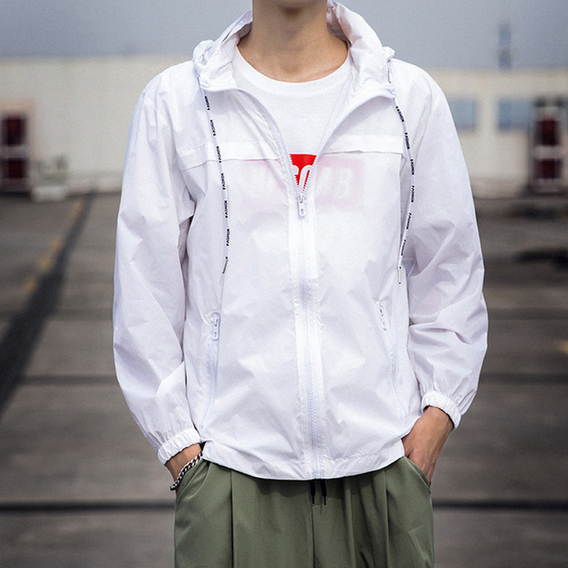 2021 Summer Men's Transparent Thin Windbreaker Removable Hood Jacket Sunscreen Coat Packable Casual Bomber Jacket Solid Color