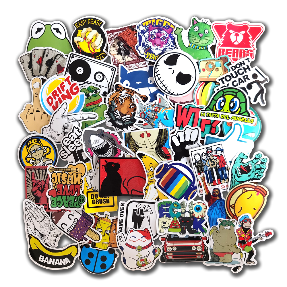 

Car sticker 10/50pcs Funny Random Stickers for Laptop Cases Car Styling Motorcycle Bike Kids Mixed Graffiti Vinyl Sticker Bomb JDM Decals, 50 pieces whole set
