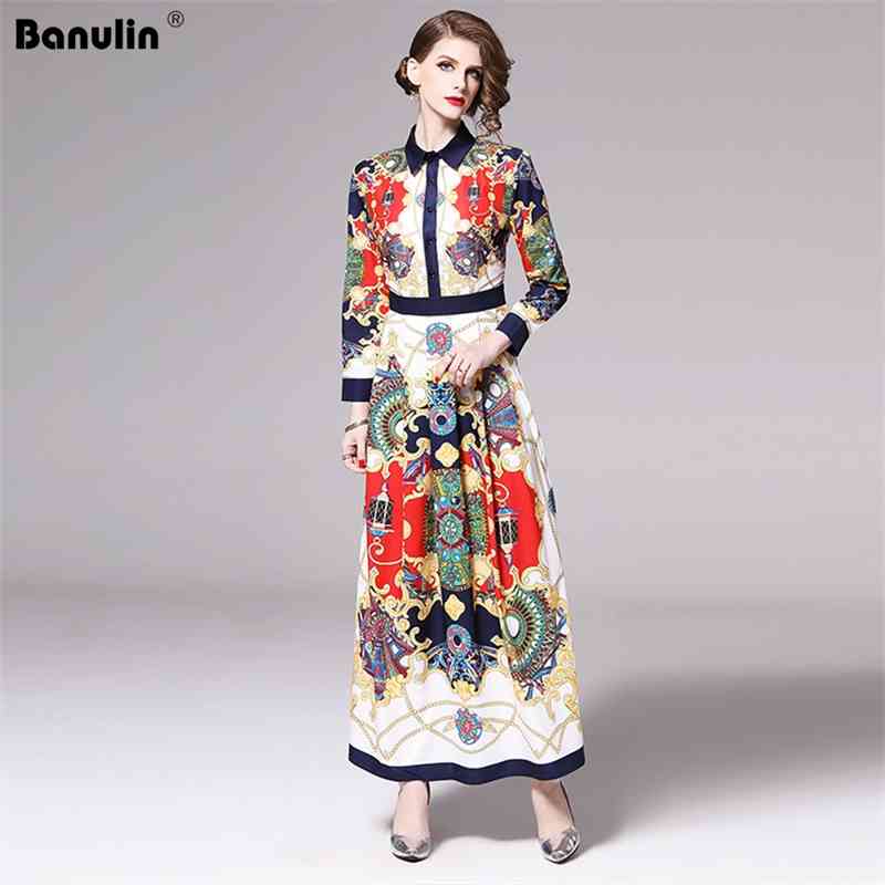 Banulin Fashion Designer Runway Long Dresses Women's Sleeve Gorgeous Printed Vintage Maxi Shirt Dress Vestido B7206 210603, The picture color 
Banulin Fashion Designer Runway Long Dresses Women's Sleeve Gorgeous Printed Vintage Maxi Shirt Dress Vestido B7206 210603, The picture color