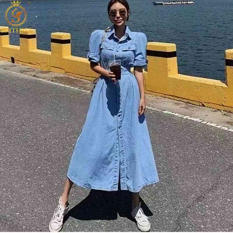 Vintage Long Denim Dress Women Korea Elegant Casual Short Sleeve Single-Breasted Cowboy Slim Vestido Chic Streetwear 210520, Picture color
Vintage Long Denim Dress Women Korea Elegant Casual Short Sleeve Single-Breasted Cowboy Slim Vestido Chic Streetwear 210520, Picture color