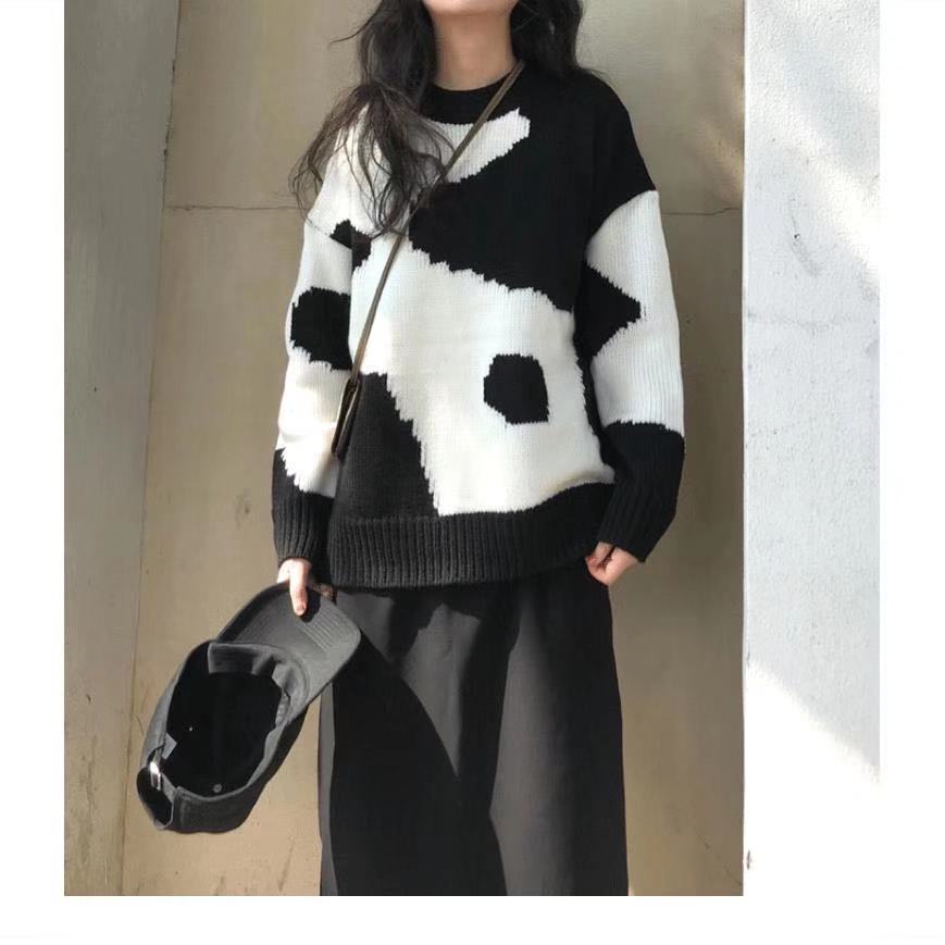Sweaters Women Harajuku Knitted Korean Style Streetwear Milk Cow Pullover Printed All-match Loose Modis 210422