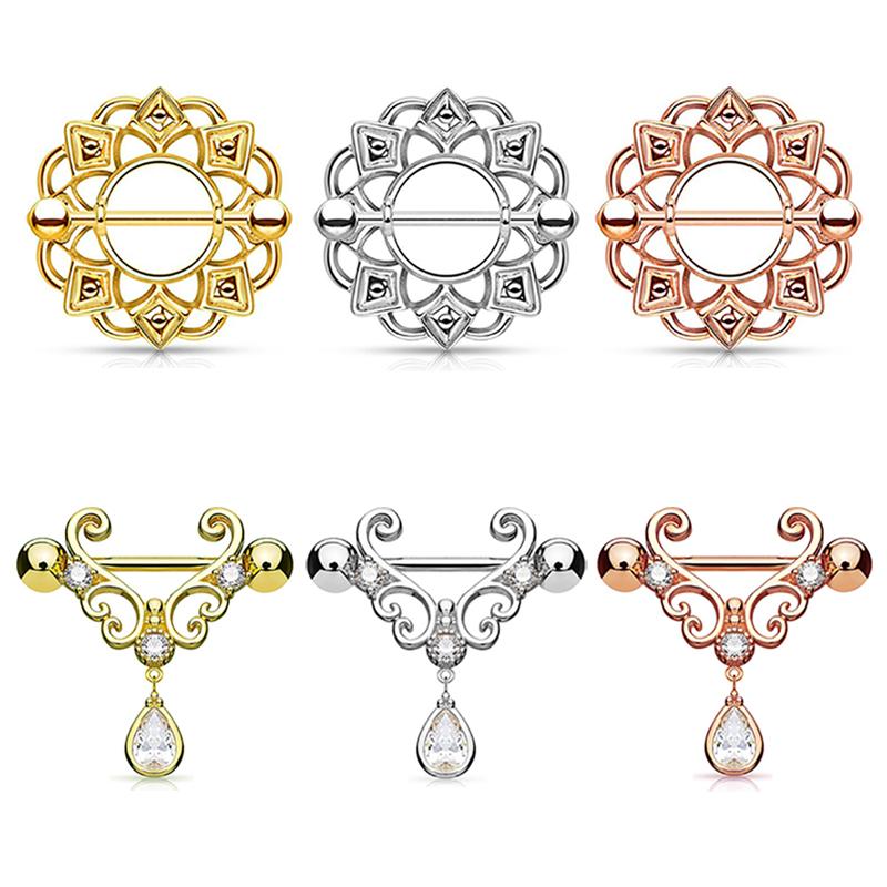Other Nipple Rings 14G Steel Women Barbell With Water Drop Pendant Charm