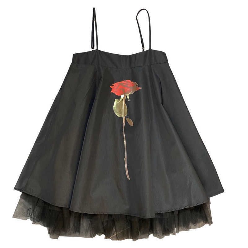 DEAT Women Dress Fashion Spring Summer Ladies Rose Flower Print Sexy Dress HR421 210709