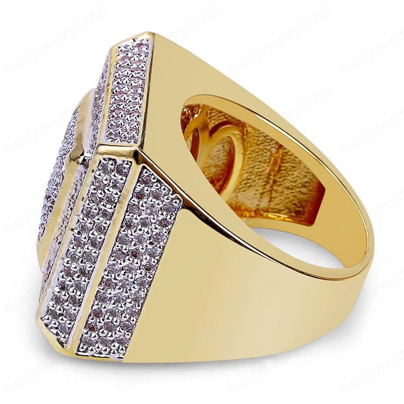 Mens Ring Vintage Hip Hop Jewelry Full CZ Bling Iced Out Copper Rings Real Gold Plated for Lover Fashion Jewelry