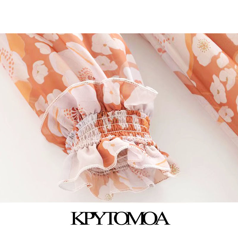 Stylish Floral Print Ruffled Midi Dress Women Fashion Long Sleeve Elastic Waist Office Wear Female Dresses Vestidos 210420