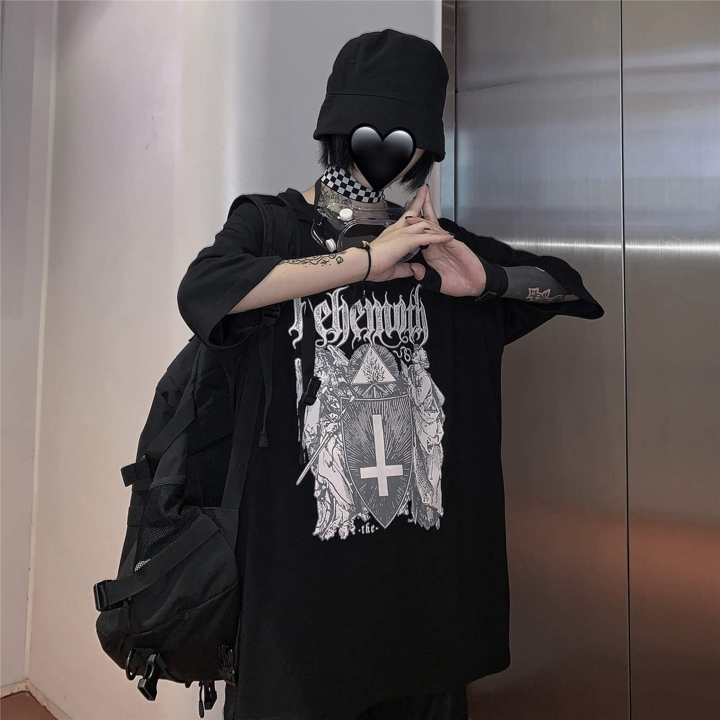 QWEEK Goth Harajuku Tshirt Emo Style Mall Goth Tops Summer Punk Rock Gothic Graphic T Shirts Streetwear Black Tops Clothes 210406