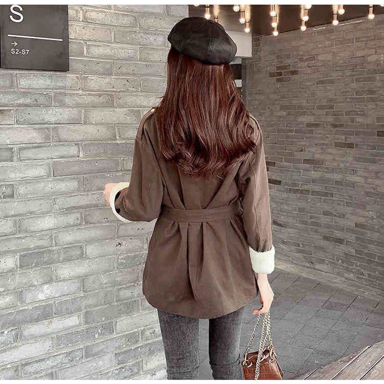 Winter Thickened Waist Thin Lamb Wool Mid-long Cotton Parkas Women Long Sleeve Stand Collar Slim Jacket 210514