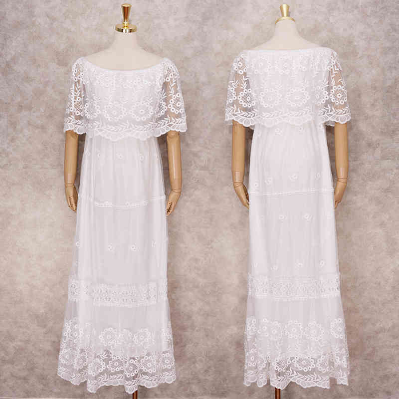 Elegant Bikini Cover-ups Sexy Slash Neck Summer Beach Dress Long White Lace Tunic Women Wear Swim Suit Cover Up A505 210420
