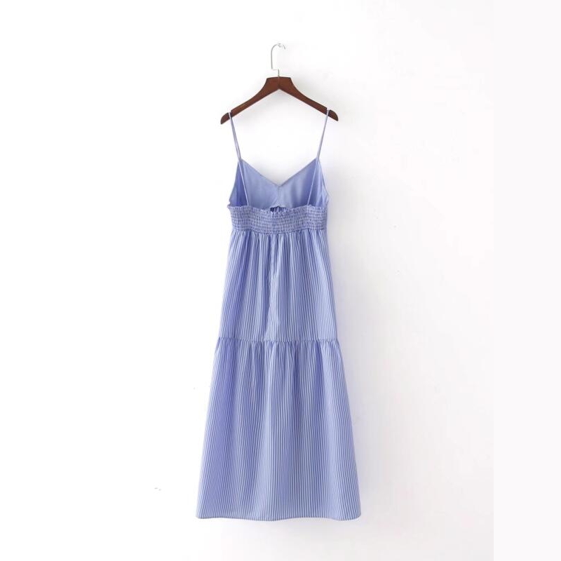 Fashion Women Flower embroidery stripe Sling large swing Dresses Summer style Casual sexy Dress Womens Clothing D952 210430Z