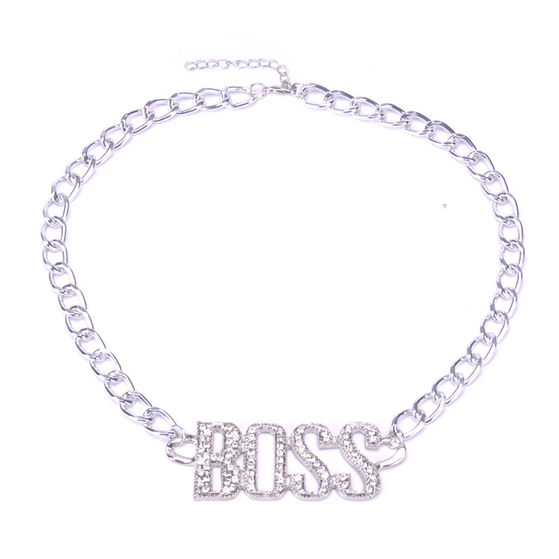 Creative BOSS Letter Pendant Necklace Diamond Metal Necklace Party Fashion Jewelry Accessories Birthday Gift 30*80MM