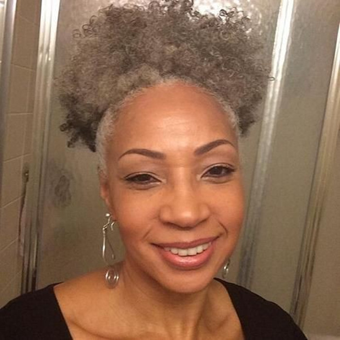 Fashion beauty grey human hair piece women ponytail extension with combs easy wearing salt n pepper silver soft balayage natural highlights 120g 14inc