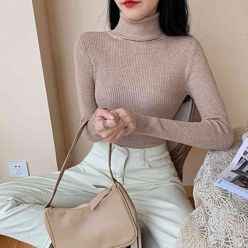 Women Sweaters Autumn Winter Turtleneck Long Sleeve Slim Pullover Knitted Casual Soft Warm Pull Femme Tight Jumper 210522