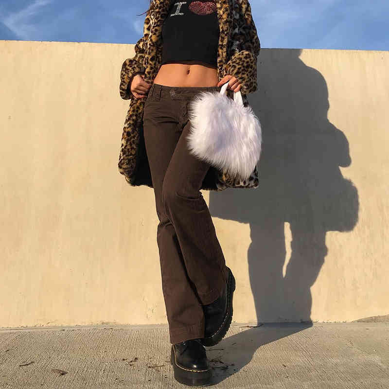 Woman flare Jeans middle Waist Clothes coffee Denim Clothing Streetwear Vintage Quality Fashion Harajuku Straight Pants 210524