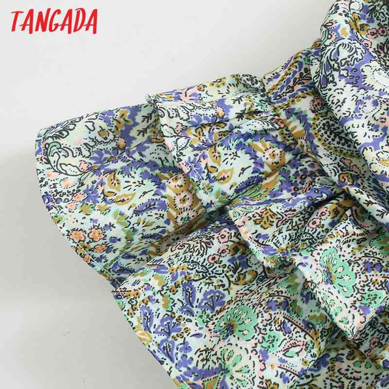 Women Chic Ruffled Pleated Printed Chiffon Vintage High Waist Back Zipper Female Skirts Mujer BE458 210416