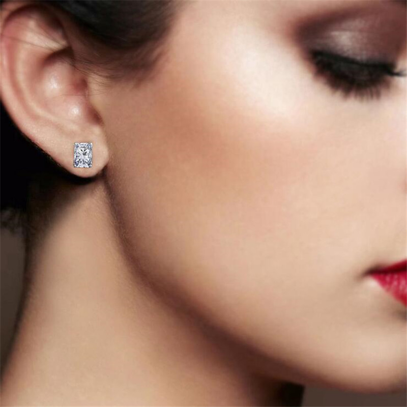 Sterg Sier Princess Cut Multicolor Zircon Gemstone Stud Earrings: Handmade Jewelry for Women