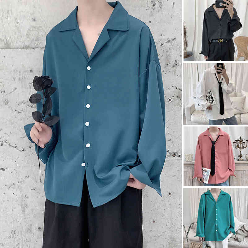 Men's Suit Collar Lining Loose Coats Long Sleeve Slim Fit Shirt French Cuff Mens Fashion 6 Color Shirts Camisa Masculina 210410