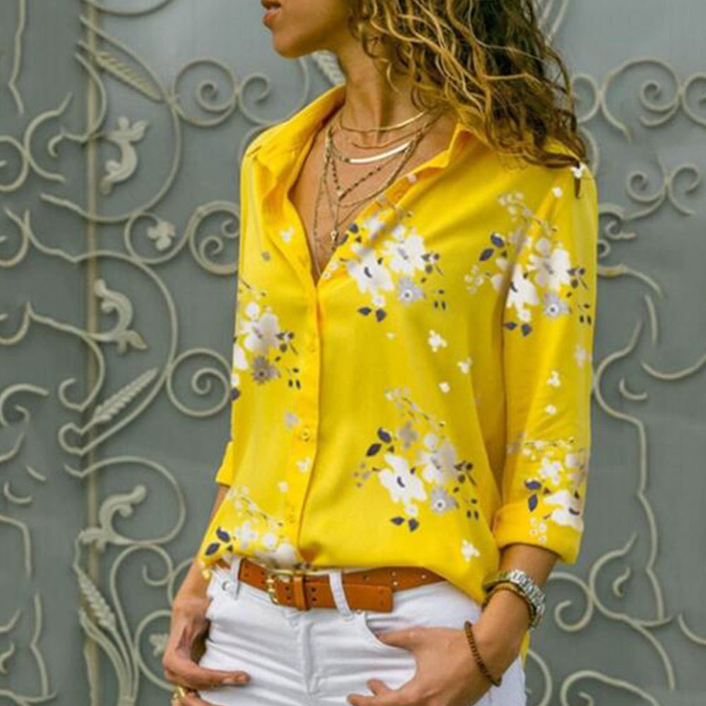 Women Casual Floral Print Blouse Spring Long Sleeve Button Turn-down Neck All-match Slim Shirt Leopard Blusas 210428