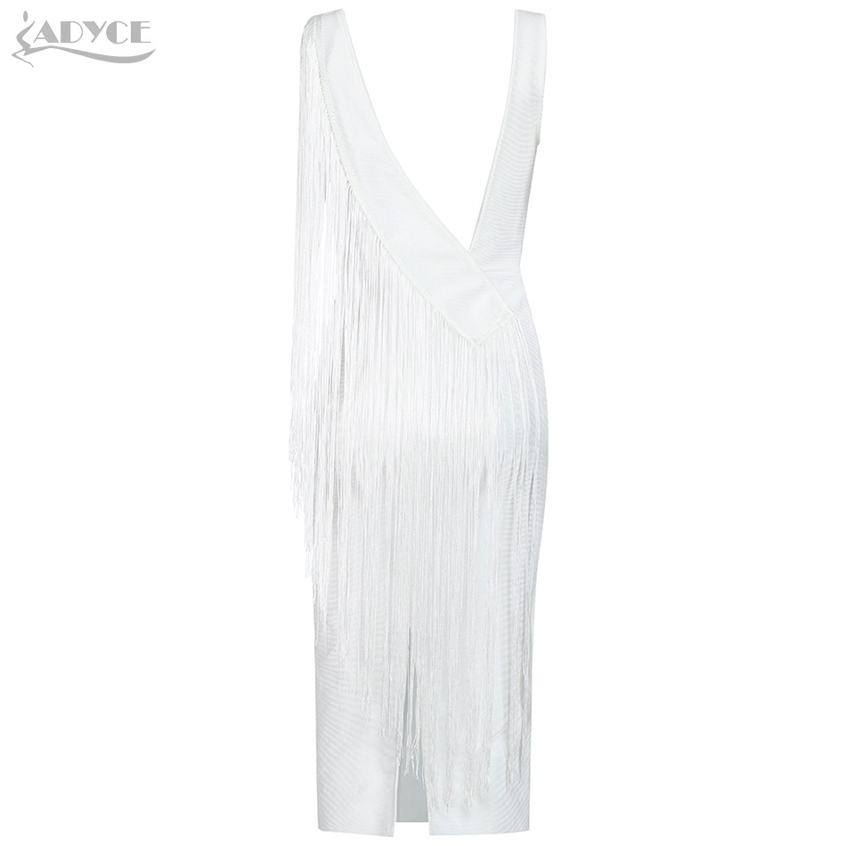 Summer White Fringe Bandage Dress Women Sexy Backless Bodycon Tank Club Night Out Celebrity Party Vestidos 210423