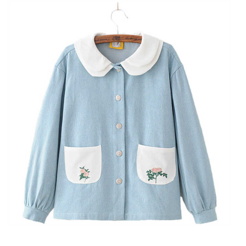 MERRY PRETTY Autumn Floral Embroidery Jeans Jacket Women Single Breasted Long Sleeve Preppy Style Cute Sweet Denim Girls 210526, Sky blue
MERRY PRETTY Autumn Floral Embroidery Jeans Jacket Women Single Breasted Long Sleeve Preppy Style Cute Sweet Denim Girls 210526, Sky blue