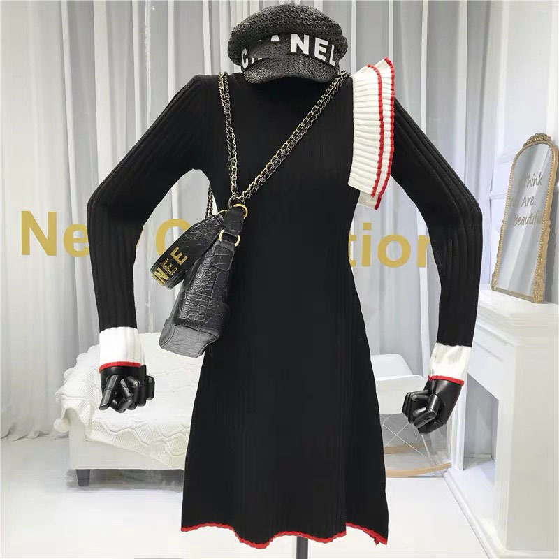 Fashion Elegant Knitted Sweater Mini Dress Spring Autumn Arrival Women Knit Bodycon Ruffles Pullover es 210421