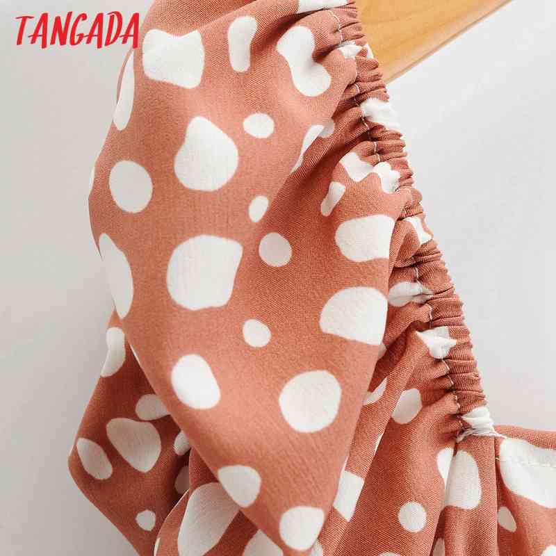 Summer Women Dots Print French Style Puff Short Sleeve Ladies Midi Dress Vestidos 1F83 210416
