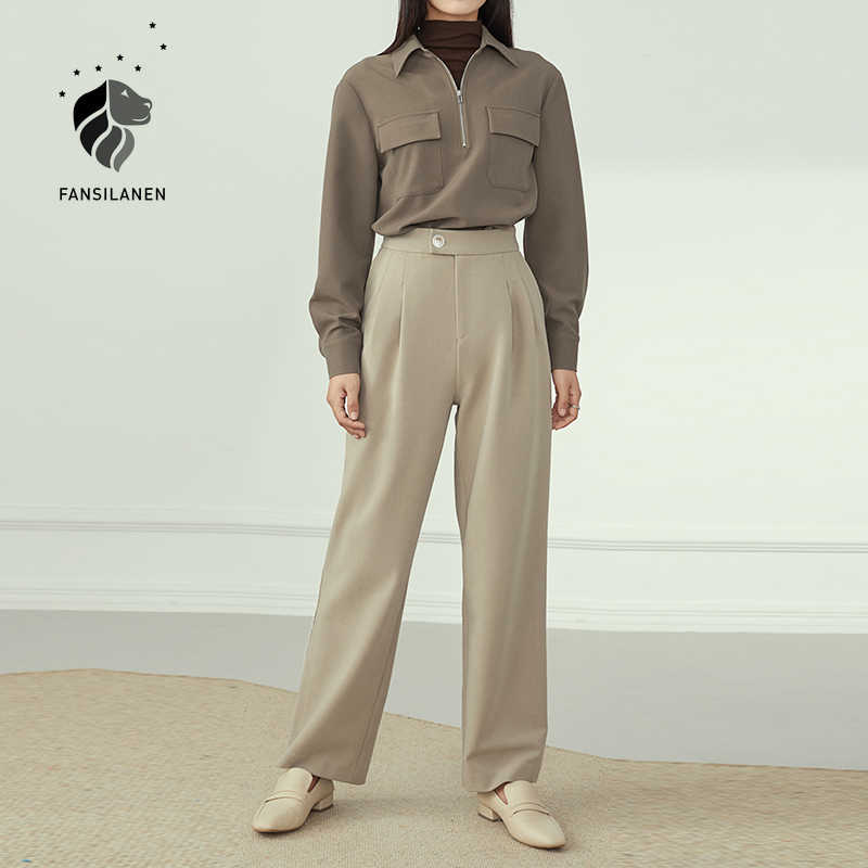 FANSILANEN High waist office lady wide leg pants Women streetwear casual Female autumn winter vintage trousers 210607, Apricot
FANSILANEN High waist office lady wide leg pants Women streetwear casual Female autumn winter vintage trousers 210607, Apricot
